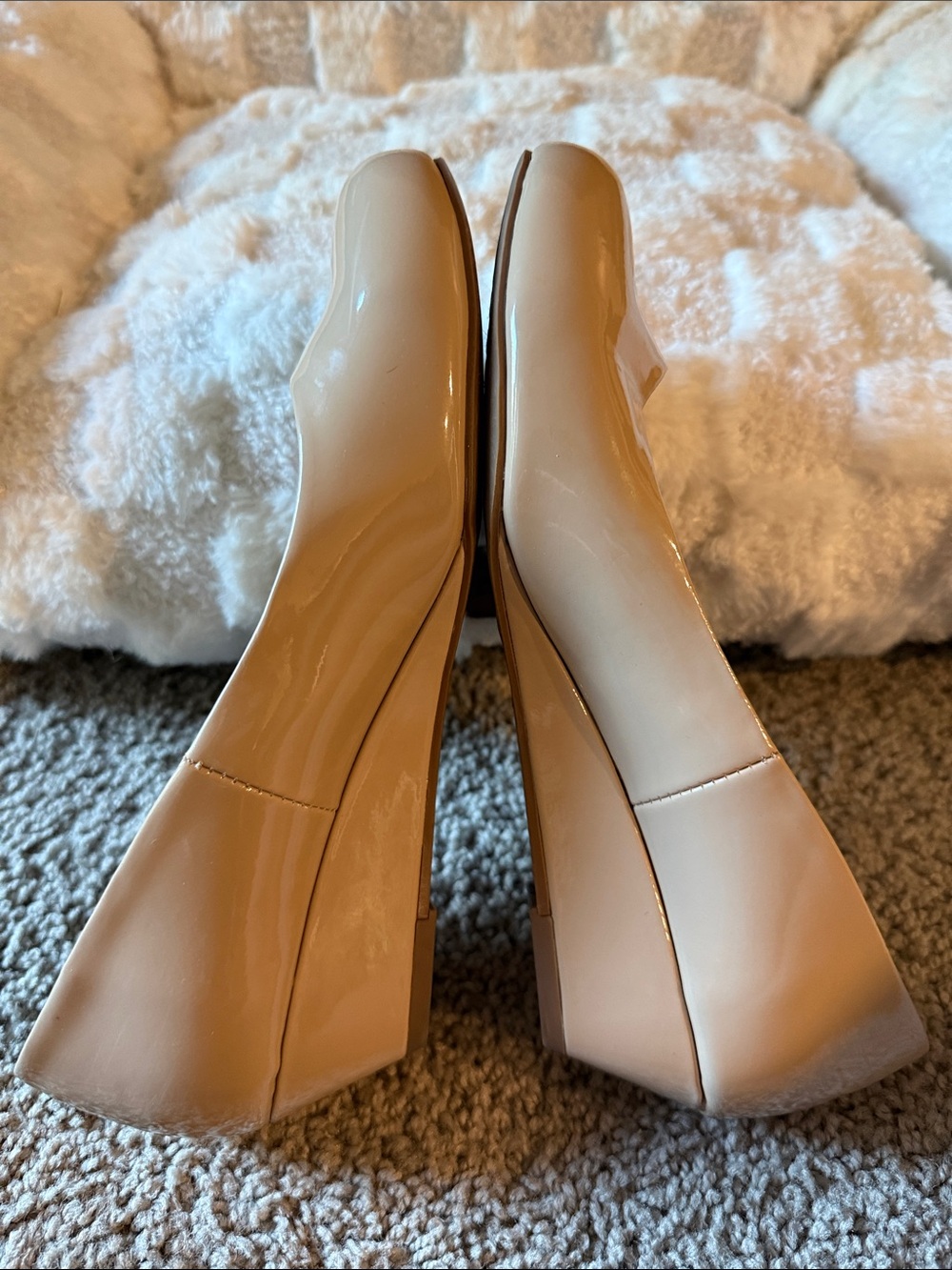 Sz 8 Wedge Heel Nude Patent Round-Toe - Picture 3 of 5